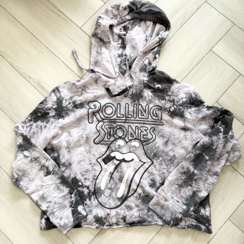 👅 VINTAGE ROLLING STONES TIE DYE CROPPED HOODIE